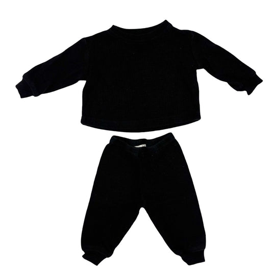 Mikki Rae black waffle set, 3-6 months