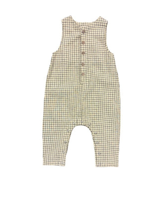 Rylee + Cru Cream and Navy Grid Check Romper, 6-12 months