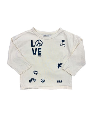 The New Society Cream Longsleeve with Navy Smiley and Love Graphics, 4 years