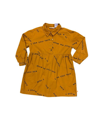 Tiny Cottons Orange-Brown Dress with Black Word Graphics, 4 years