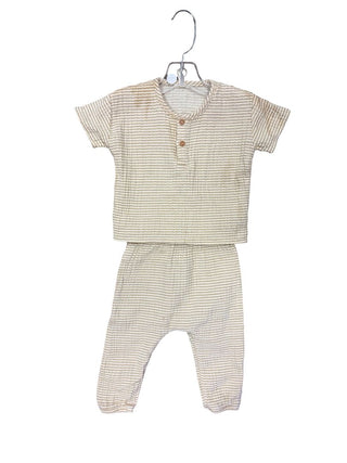 Quincy Mae Mustard and Cream Stripe Set, 6-12 months