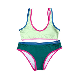 Submarine Green/pink/blue colour block bikini, 10 years