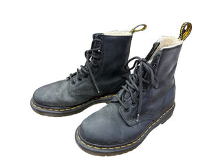 Doc Martens Black Lace Up Boots with Fleece Lining, 6 big kid