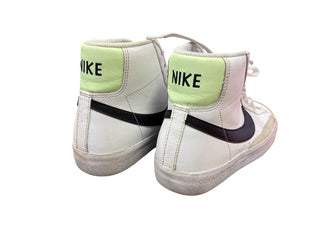 Nike White High Top Sneakers with Black Check and Green Heel Details, 5 big kid