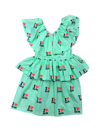 Caroline Bosmans Green Tiered I Heart Ha Ha Dress with Zipper, 10 years