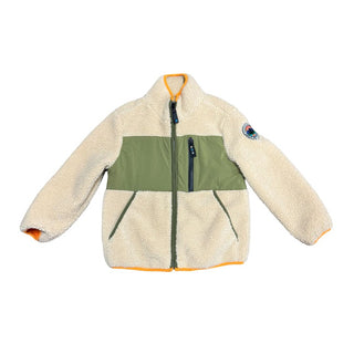 Scotch and Soda Fleece Zip up in Beige, Green and Orange with Patch, 6 years