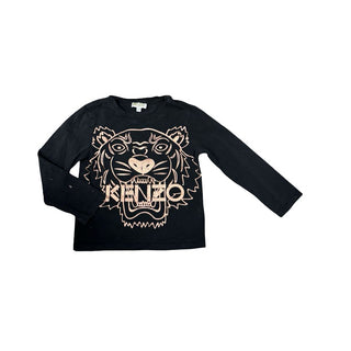 Kenzo Black Longsleeve Tee with Metallic Tiger Graphics, 4 years