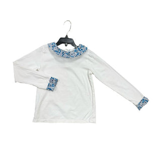 Jacadi White Longsleeve with Blue Floral Ruffles, 8 years