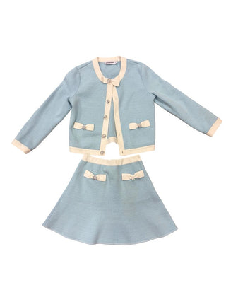 Self Portrait Blue and White Sweater and Skirt Set with Jewel Buttons ( light mark), 6-7 years