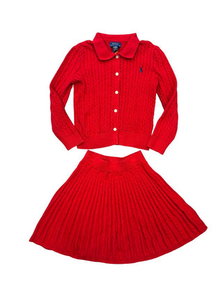 Polo Ralph Lauren Red Cable Knit Set with Sweater and Skirt, 6 years