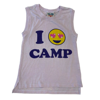 Junk Food Pink I Love Camp tank top, 5 years (xsmall)