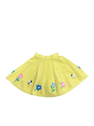 Mini Boden Yellow knit skirt with floral, 4-5 years