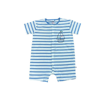 Next Baby Blue and White Striped Button Up Onesie with Sailboat, 12-18 months