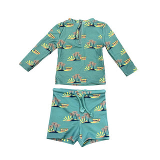 Louise Misha Two Piece Green Swimsuit with Beach Scene, 6 months