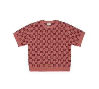 Gucci GG patterned short sleeve sweater in pink, 6 years