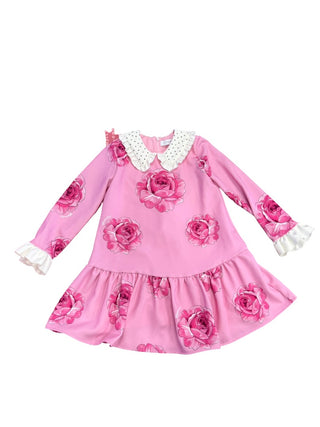 Monnalisa Rose dress with gem collar, 6 years
