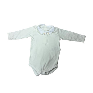 Bonpoint Cream Longsleeve Bodysuit with Collar Embroidery, 6 months