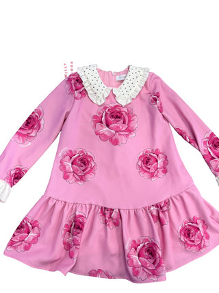 Monnalisa Rose dress with gem collar, 6 years