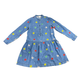 Stella McCartney Denim dress with embroidered smiley face flowers, 8 years