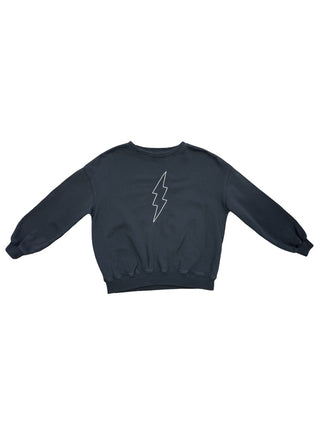 Rylee + Cru Black crewneck w/embroidered lightning bolt, 6-7 years