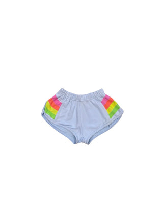 Flowers by Zoe Light blue shorts with colourful stripes, Medium