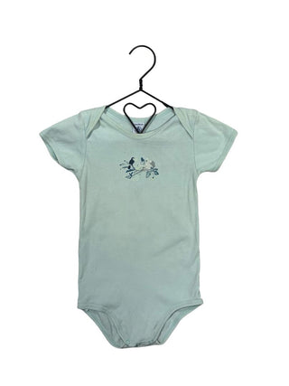 Petit Bateau Green Onesie with Bird Graphic, 24 months