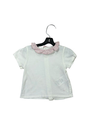 Carrement Beau White T-Shirt with Pink and Blue Striped Collar, 9 months