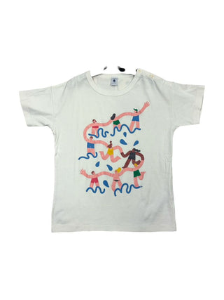 Petit Bateau White T-Shirt with People Graphic, 12 years