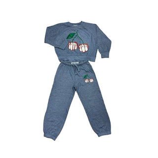 Girls Do Too Blue Sweat Set with Apples, 6 years
