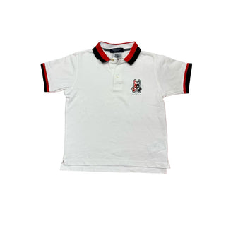 Psycho Bunny White T-Shirt with Black and Red Collar, 10-12 years