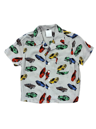 Headster Grey Buttondown Shirt with Car Pattern, 2 years