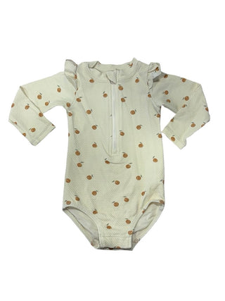 Quincy Mae Cream and Orange Pattern Longsleeve Swimsuit, 6-12 months