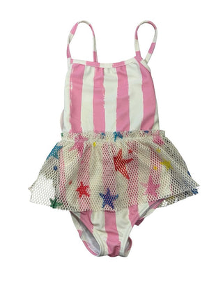 Noe & Zoe  Pink Stripe Bathing Suit with Star Skirting, 3-6 months