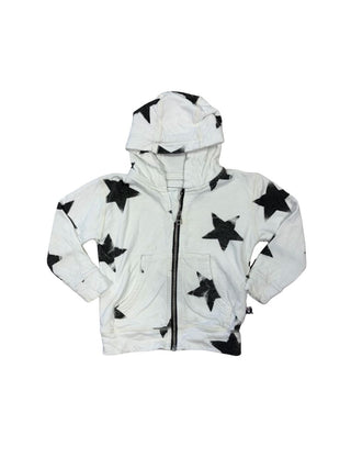 Nununu White Zip up Hoodie with Black Stars, 18-24 months