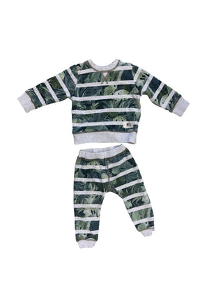 Molo Jungle Leaf Grey Stripe Pattern Sweatsuit, 18 months