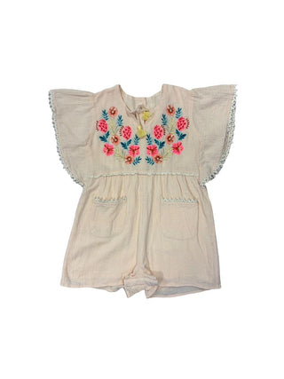Louise Misha Blush Pink Romper with Tassels and Floral Embroidery, 3-4 years