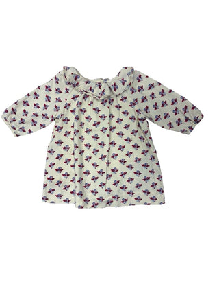 Bonpoint Cream Collared Dress with Blue and Red Floral Pattern, 6 months
