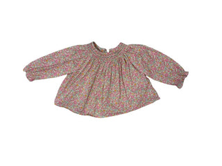 Bonpoint Pink Mixed Floral Shirt with Smocking Detail, 6 months