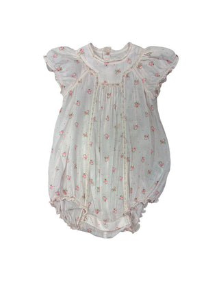 Bonpoint Lacy Pale Pink Romper with Sprigged Floral Pattern, 6 months
