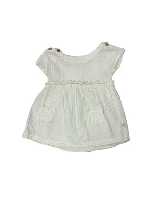 1 + in the Family Textured White Dress with Button Shoulder, 3 months
