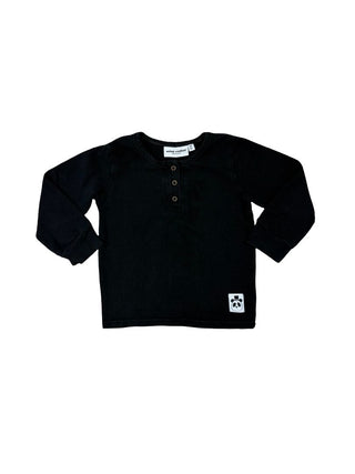 Mini Rodini Black Henley Longsleeve Tee, 12-18 months