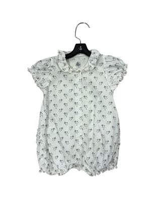 Petit Bateau White Ruffle Romper with Flack Floral Print, 6 months