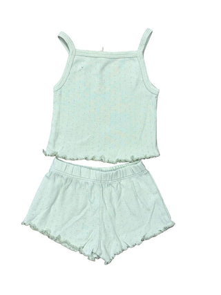 Quincy Mae Green Pointelle Lettuce Hem Set, 3-6 months