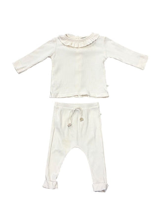 1 + In The Family Cream Ribbed Set with Ruffle Collar, 6 months