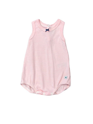 Petit Bateau Orange-Pink Striped Romper with Navy Bow, 1 month