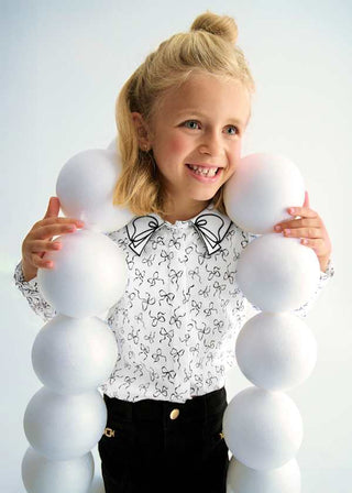 Abel & Lula Girls satin poplin blouse with bows new with tags, 4 years