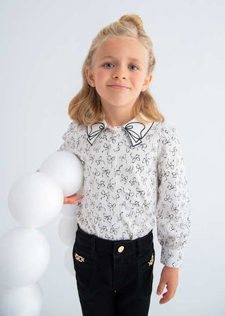 Abel & Lula Girls satin poplin blouse with bows new with tags, 4 years