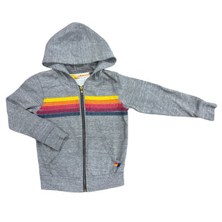 Aviator Nation Grey Zip Up Hoodie with Stripes on Chest, 6 years