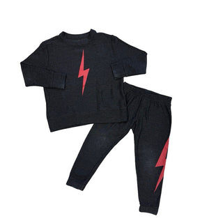 Chaser Charcoal sweat set w/red lightning bolt, 3 years