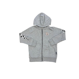 Nununu Grey Zip Up Hoodie with "NO" Patch and Snake Graphic, 8-9 years